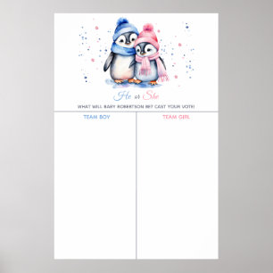 Penguin Winter Gender Reveal Cast Your Vote Game Poster