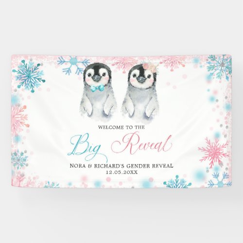 Penguin Winter Gender Reveal Large Banner Sign