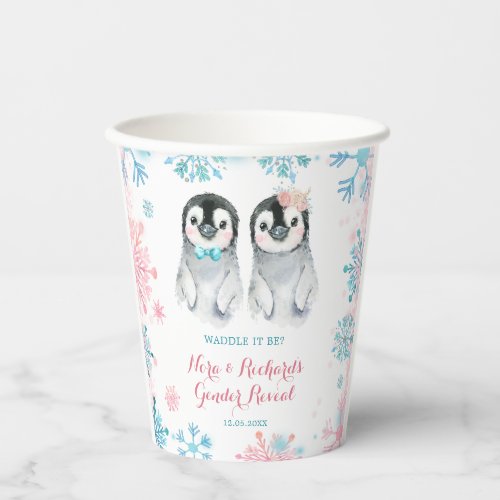 Penguin Winter Gender Reveal Paper Cup