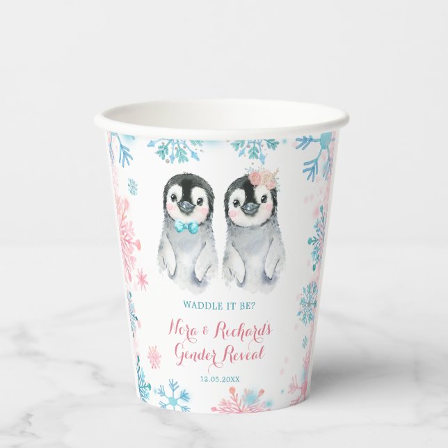 Penguin Winter Gender Reveal Paper Cup (Front)