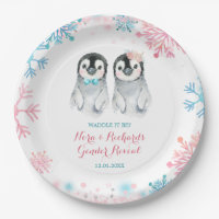 Penguin Winter Gender Reveal Paper Plate