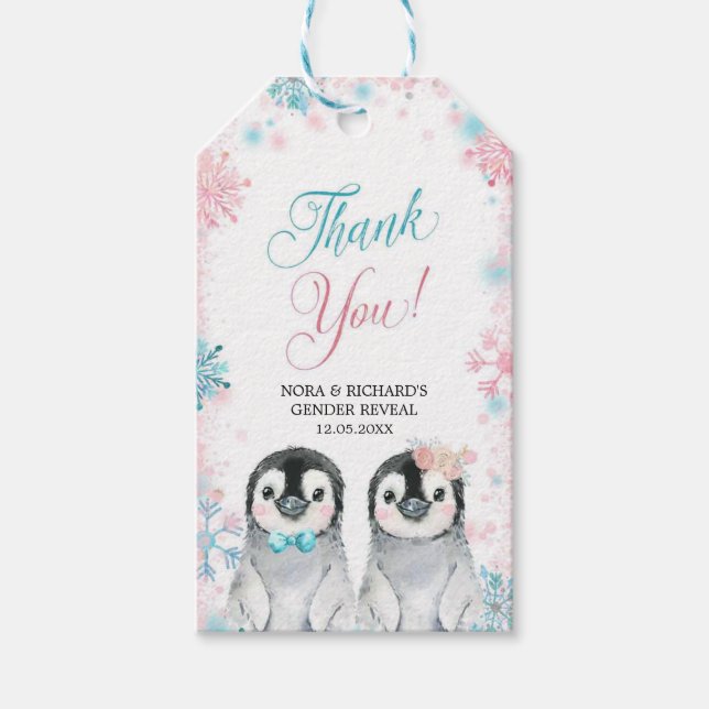 Penguin Winter Gender Reveal Thank You Tag (Front)