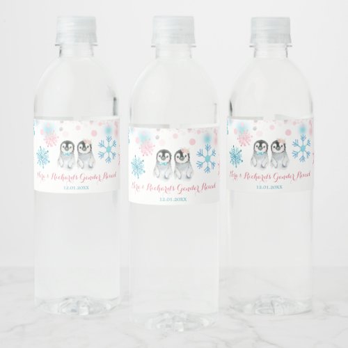 Penguin Winter Gender Reveal Water Bottle Labels