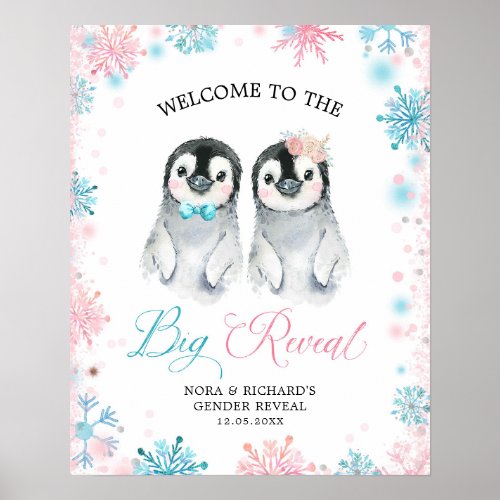 Penguin Winter Gender Reveal Welcome Sign Card