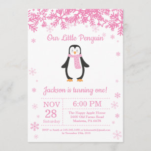 Penguin Winter Girl Birthday Invitation