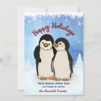 Penguin Winter Greetings Holiday Card by Spice at Zazzle