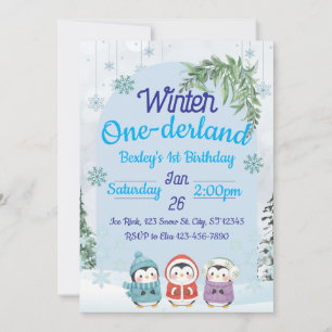Penguin Winter One-derland 1st Birthday Invitation