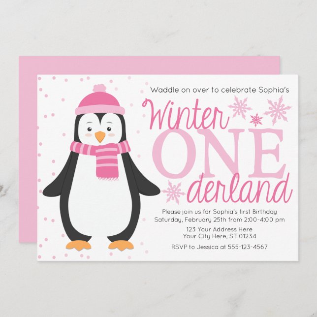 Penguin Winter ONEderland Birthday Invitation (Front/Back)