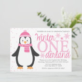 Penguin Winter ONEderland Birthday Invitation (Standing Front)