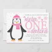 Penguin Winter ONEderland Birthday Invitation (Front)