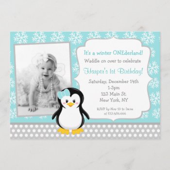 Penguin Winter Onederland Birthday Invitations by Petit_Prints at Zazzle