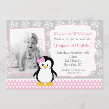 Penguin Winter Onederland Birthday Invitations by Petit_Prints at Zazzle