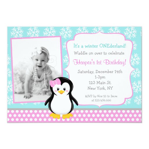 Penguin Winter Onederland Invitations 2