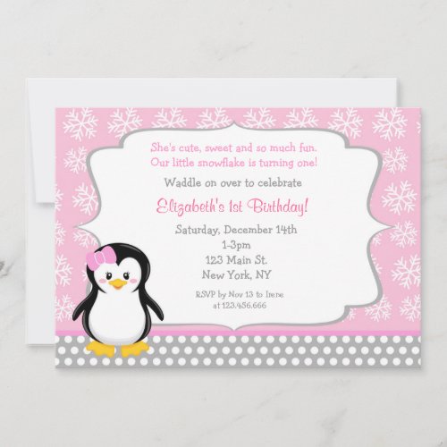 Penguin Winter ONEderland Birthday Invitations