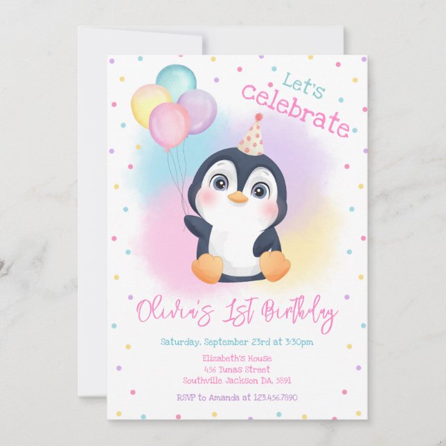 Penguin Winter Party Birthday Invitation (Front)