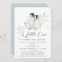 Penguin Winter Snowflake Blue Drive-by Baby Shower Invitation
