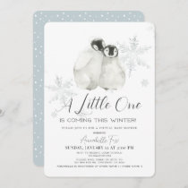 Penguin Winter Snowflake Blue Virtual Baby Shower Invitation
