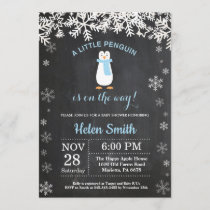 Penguin Winter Snowflake Boy Baby Shower Invitation