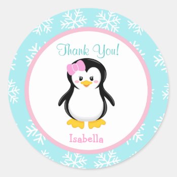 Penguin Winter Snowflake Favor Stickers by Petit_Prints at Zazzle