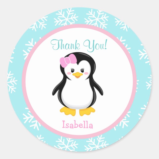 Penguin Winter Snowflake Favor Stickers (Front)