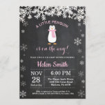 Penguin Winter Snowflake Girl Baby Shower Invitation<br><div class="desc">Penguin Winter Snowflake Girl Baby Shower Invitation. Pink and White Snowflake. Girl Baby Shower Invitation. Winter Holiday Baby Shower Invite. Chalkboard Background. Black and White. For further customization,  please click the "Customize it" button and use our design tool to modify this template.</div>