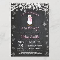 Penguin Winter Snowflake Girl Baby Shower Invitation