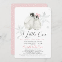 Penguin Winter Snowflake Pink Baby Shower by Mail Invitation