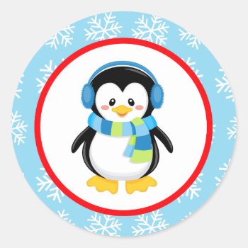 Penguin Winter Snowflake Stickers by Petit_Prints at Zazzle