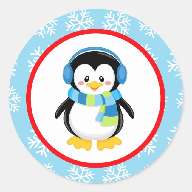 Penguin Winter Snowflake Stickers (Front)