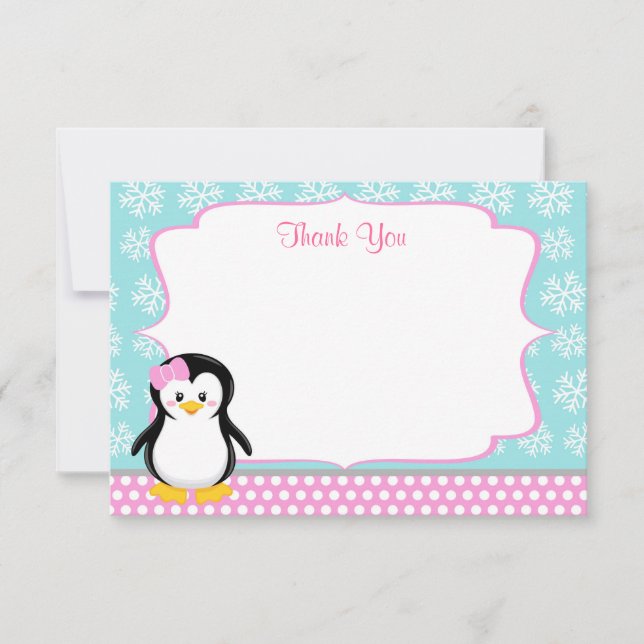 Penguin Winter Snowflake Thank You Cards (Front)