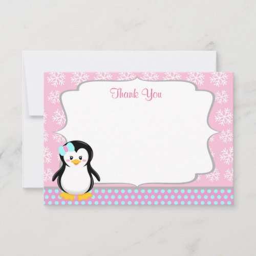 Penguin Winter Snowflake Thank You Cards