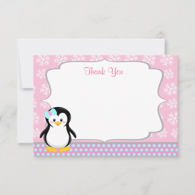 Penguin Winter Snowflake Thank You Cards (Front)