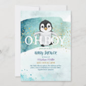 Penguin Winter Theme Cute Baby Boy Shower Invitation (Front)
