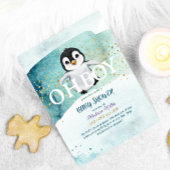 Penguin Winter Theme Cute Baby Boy Shower Invitation