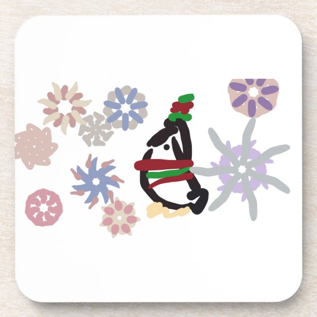 Penguin winter time  beverage coaster (Front)