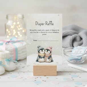 Penguin winter twin baby shower Diaper Raffle Enclosure Card