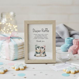 Penguin Winter Twins Baby Shower Diaper Raffle Enclosure Card