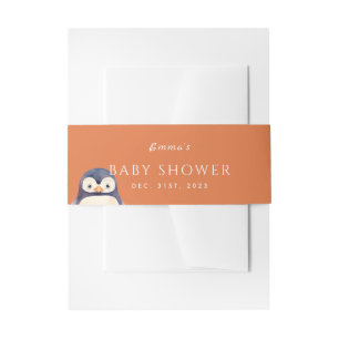 Penguin Winter Wonderland Belly Band-Autumn Orange Invitation Belly Band