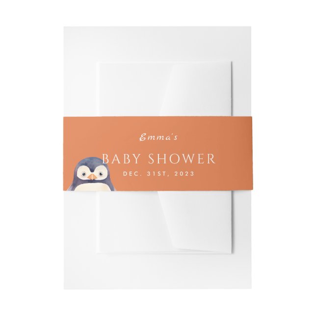Penguin Winter Wonderland Belly Band-Autumn Orange Invitation Belly Band (Front Example)