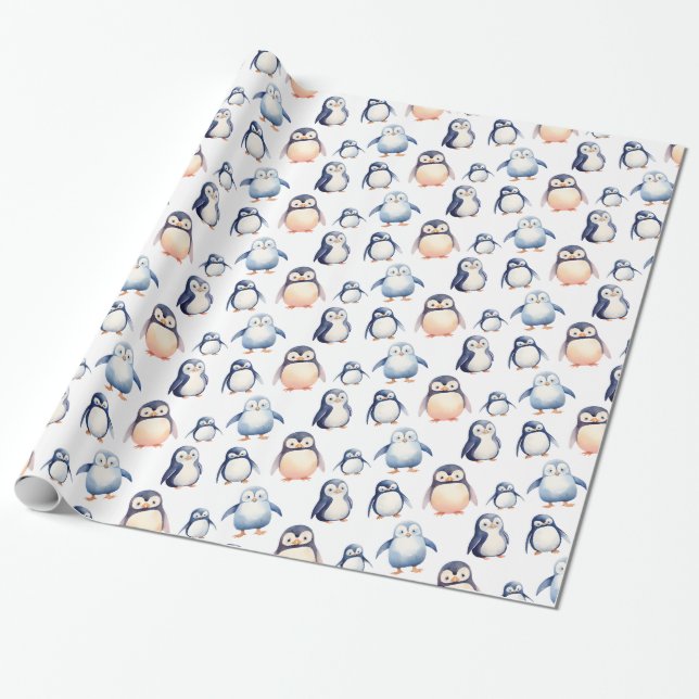 Penguin Winter Wonderland-themed Wrapping Paper (Unrolled)