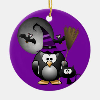  Penguin Witch Halloween Ceramic Ornament