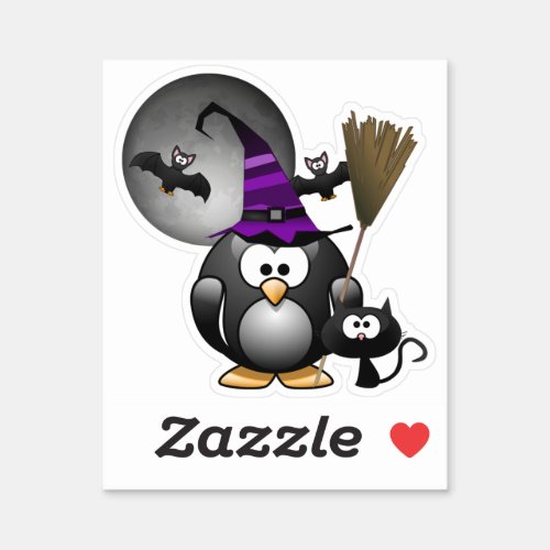 Penguin Witch Halloween Sticker