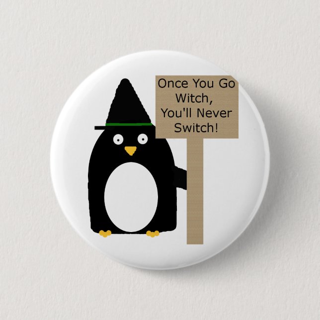 Penguin Witch Pinback Button (Front)