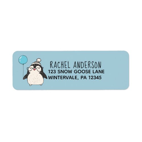 Penguin With a Balloon Cute Holiday Return Address Label