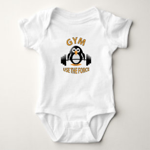 Penguin with a barbell baby bodysuit