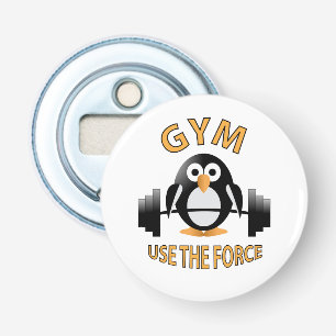 Penguin with a barbell bottle opener