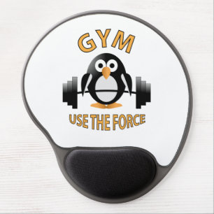 Penguin with a barbell gel mouse pad