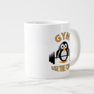 Penguin with a barbell giant coffee mug