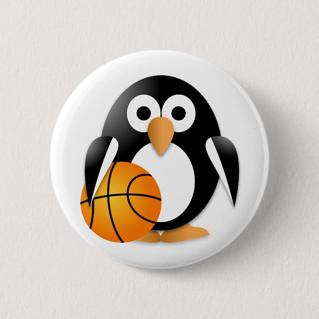 Penguin with a basket-ball pinback button (Front)