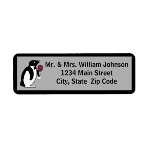 Penguin With A Glass Of Wine Label